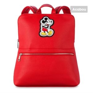 Disney Mickey Mouse Patch Red Backpack Purse Tote Pebble Leather like Unique